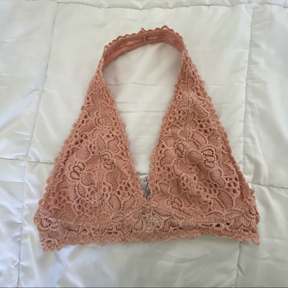 Pink lace halter bralette